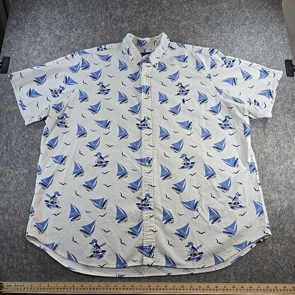 Ralph Lauren Polo Bear Sailboat Button-Up Shirt Mens 3XB Plus White Short Sleeve